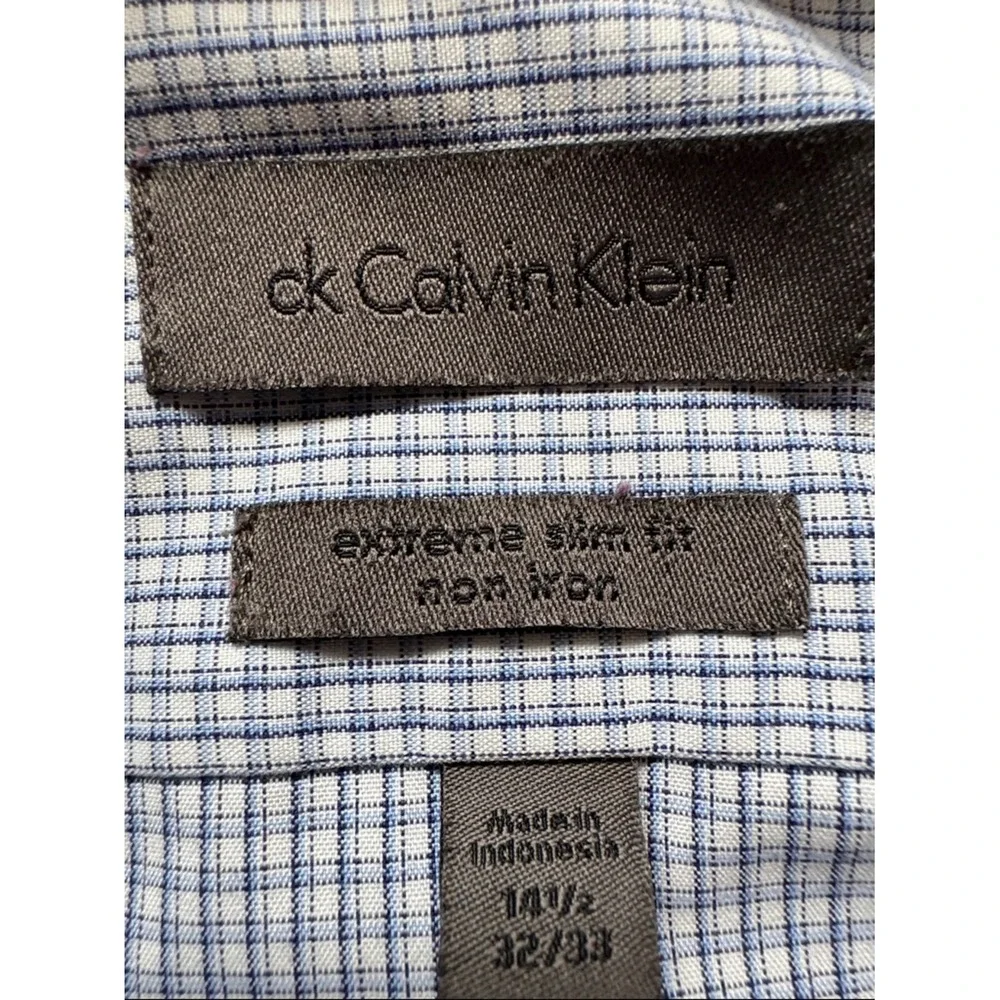 Calvin Klein Men's Light Blue‎ Micro-Check Dress Shirt. 14.5.32/33.Extreme slim.